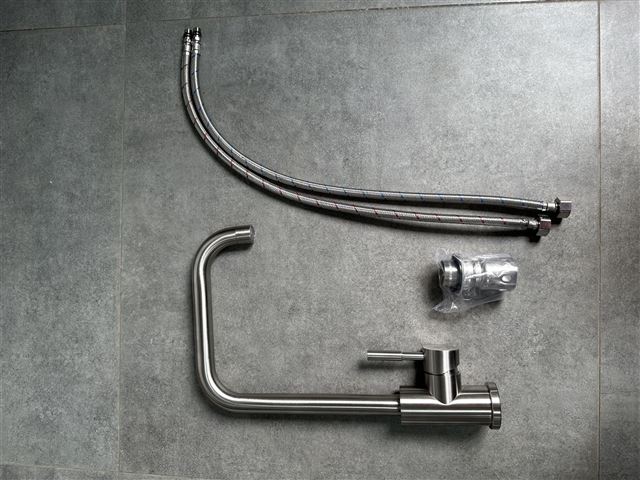 Vòi nước cao cấp SUS304 xước mờ 2 đường nóng lạnh, vòi xoay 360 độ dạng chữ L: MS-L1023